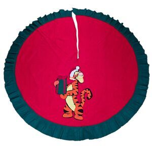 Disney Winnie the Pooh Tigger Christmas Tree Skirt Vintage Red Green Felt 55"